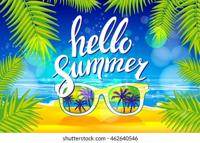 Vector Summer poster with sunglasses palm art