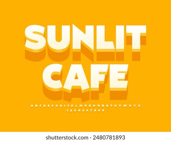 Vector summer poster Sunlit Cafe. Creative 3D Font. Modern Alphabet Letters and Numbers set.