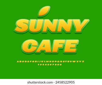Póster de verano de Vector Sunny Café. Fuente Creativa Amarilla y Verde. Conjunto de letras y números del alfabeto artístico.