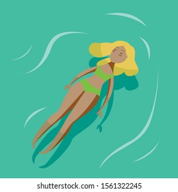 Vector summer poster with young sexy woman swimming in a pool.Swimming woman.