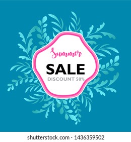 vector of summer posters with tropical leaves and text is sold summer in the frame. Banner design templates.