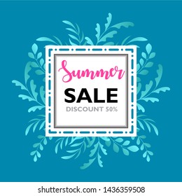 vector of summer posters with tropical leaves and text is sold summer in the frame. Banner design templates.