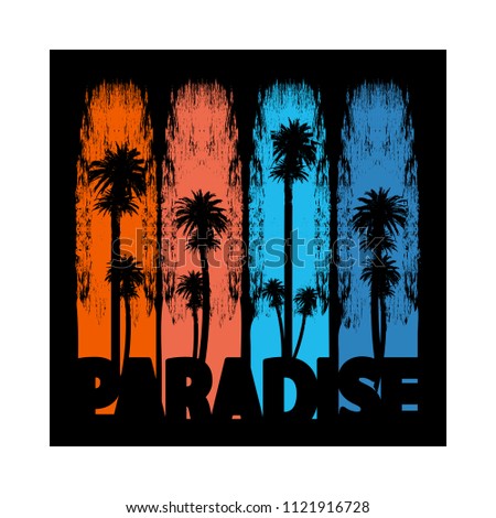 Vector summer print for t-shirt. Paradise illustration with palm tree