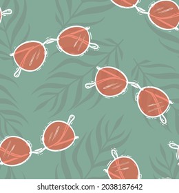 Vector Summer Red Glasses with Palm Leaves seamless pattern background. Perfect for fabric, wallpaper and scrapbooking projects.