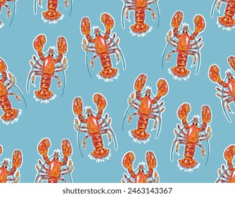 Vector  Summer Red lobster  seamless pattern, Design for fashion , fabric, textile, wallpaper, cover   and all prints