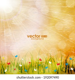 Vector summer retro poster design. Grunge paper texture.