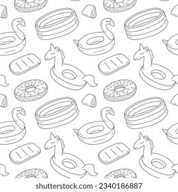 Vector summer rubber rings seamless pattern. Different 
inflatable rings and air swimming pool pattern