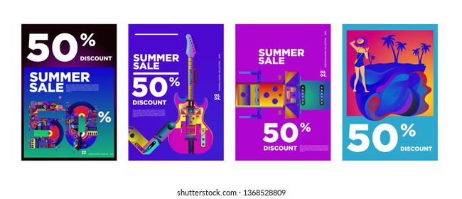 Vector Summer sale 50% discount poster design template for fashion,music,game, and travel
