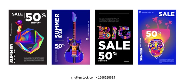 Vector Summer sale 50% discount poster design template for fashion,music,game, and travel
