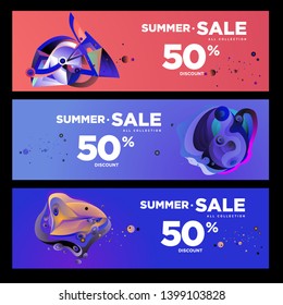 Vector summer sale 50% discount with fluid colorful background. Summer banner, website, 