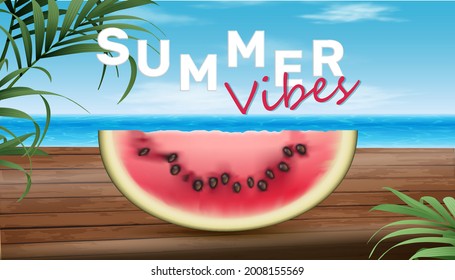 Vektorsverkauf Hintergrund mit Wassermelone auf dem Holzboden. Sommerstimmungen.