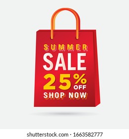 vector summer sale bag template design, up to 25 percent off.