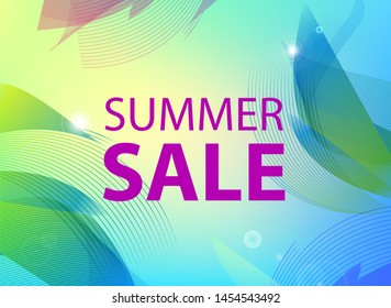 Vector summer sale banner, poster design, ad, flyer, brochure for print or web. Summer time art design, travel, discount template. Palm leaves, gradient background