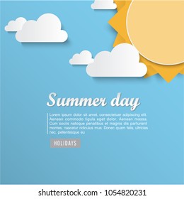 Vector summer sale banner template Sale or summer labels with sun and beautiful text. Clouds and shadows V2
