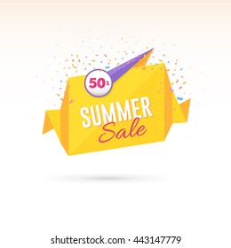 Vector Summer Sale Banner, Web Ad, Card Design, Horizontal Header. Origami Banner Template