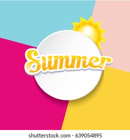 vector summer sale bright label design template . Summer sale banner or badge with beautiful sun and calligraphic text on abstract color background