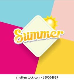 vector summer sale bright label design template . Summer sale banner or badge with beautiful sun and calligraphic text on abstract color background