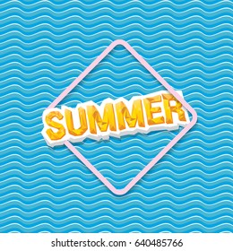 vector summer sale bright label design template . Summer sale banner or badge with beautiful sun and calligraphic text on blue fresh wave background