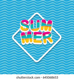 vector summer sale bright label design template . Summer sale banner or badge with beautiful sun and calligraphic text on blue fresh wave background