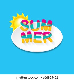 vector summer sale bright label design template . Summer sale banner or badge with beautiful sun and calligraphic text on blue sky background