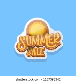 vector summer sale label or tag on blue sky background with sun. Summer sale poster or banner design template.