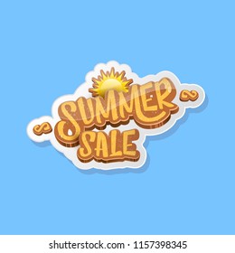 vector summer sale label or tag on blue sky background with sun. Summer sale poster or banner design template.