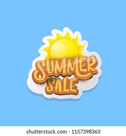 vector summer sale label or tag on blue sky background with sun. Summer sale poster or banner design template.