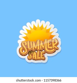 vector summer sale label or tag on blue sky background with sun. Summer sale poster or banner design template.