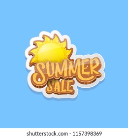 vector summer sale label or tag on blue sky background with sun. Summer sale poster or banner design template.