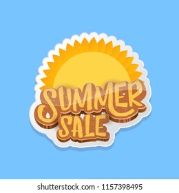 vector summer sale label or tag on blue sky background with sun. Summer sale poster or banner design template.