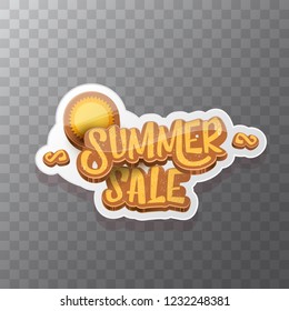 vector summer sale label or tag on transparent background with sun. Summer sale poster or banner design template.