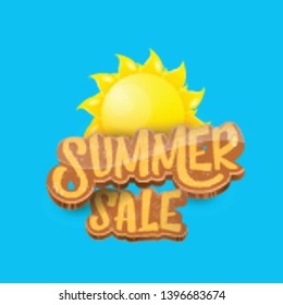 vector summer sale label or tag on blue sky background with sun. Summer sale poster or banner design template.
