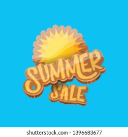 vector summer sale label or tag on blue sky background with sun. Summer sale poster or banner design template.