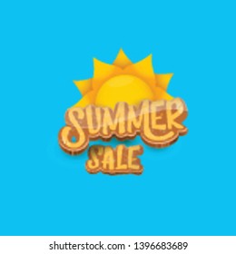 vector summer sale label or tag on blue sky background with sun. Summer sale poster or banner design template.