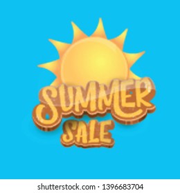 vector summer sale label or tag on blue sky background with sun. Summer sale poster or banner design template.
