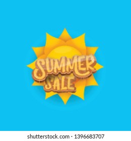 vector summer sale label or tag on blue sky background with sun. Summer sale poster or banner design template.
