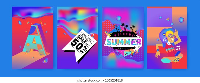 Vector summer sale poster and background. Set of fashion summer banner discount and promotion.