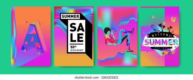 Vector summer sale poster and background. Set of fashion summer banner discount and promotion.