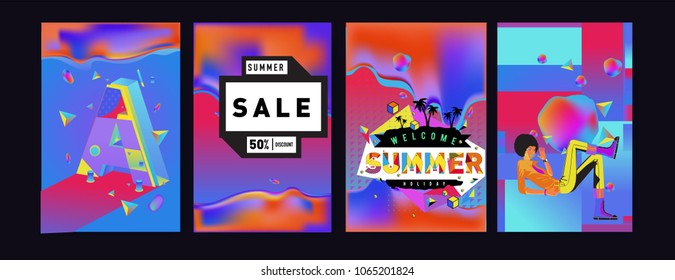 Vector summer sale poster and background. Set of fashion summer banner discount and promotion.