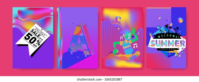 Vector summer sale poster and background. Set of fashion summer banner discount and promotion.