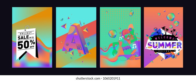 Vector summer sale poster and background. Set of fashion summer banner discount and promotion.
