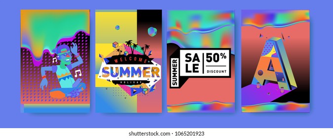 Vector summer sale poster and background. Set of fashion summer banner discount and promotion.