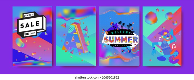 Vector summer sale poster and background. Set of fashion summer banner discount and promotion.