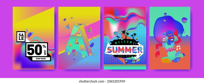 Vector summer sale poster and background. Set of fashion summer banner discount and promotion.