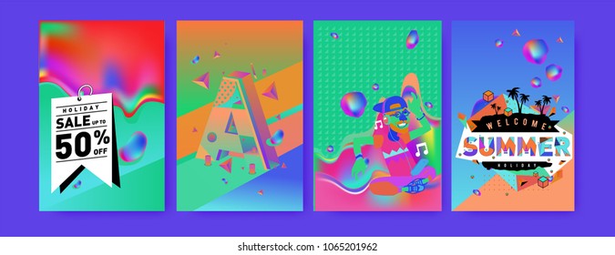 Vector summer sale poster and background. Set of fashion summer banner discount and promotion.