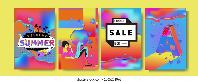Vector summer sale poster and background. Set of fashion summer banner discount and promotion.