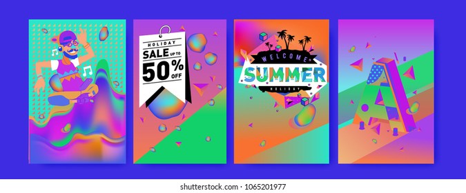 Vector summer sale poster and background. Set of fashion summer banner discount and promotion.
