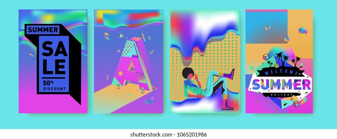 Vector summer sale poster and background. Set of fashion summer banner discount and promotion.