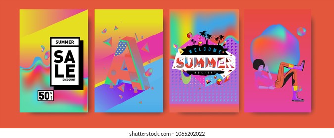 Vector summer sale poster and background. Set of fashion summer banner discount and promotion.