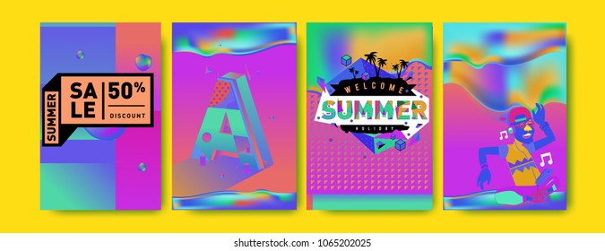 Vector summer sale poster and background. Set of fashion summer banner discount and promotion.